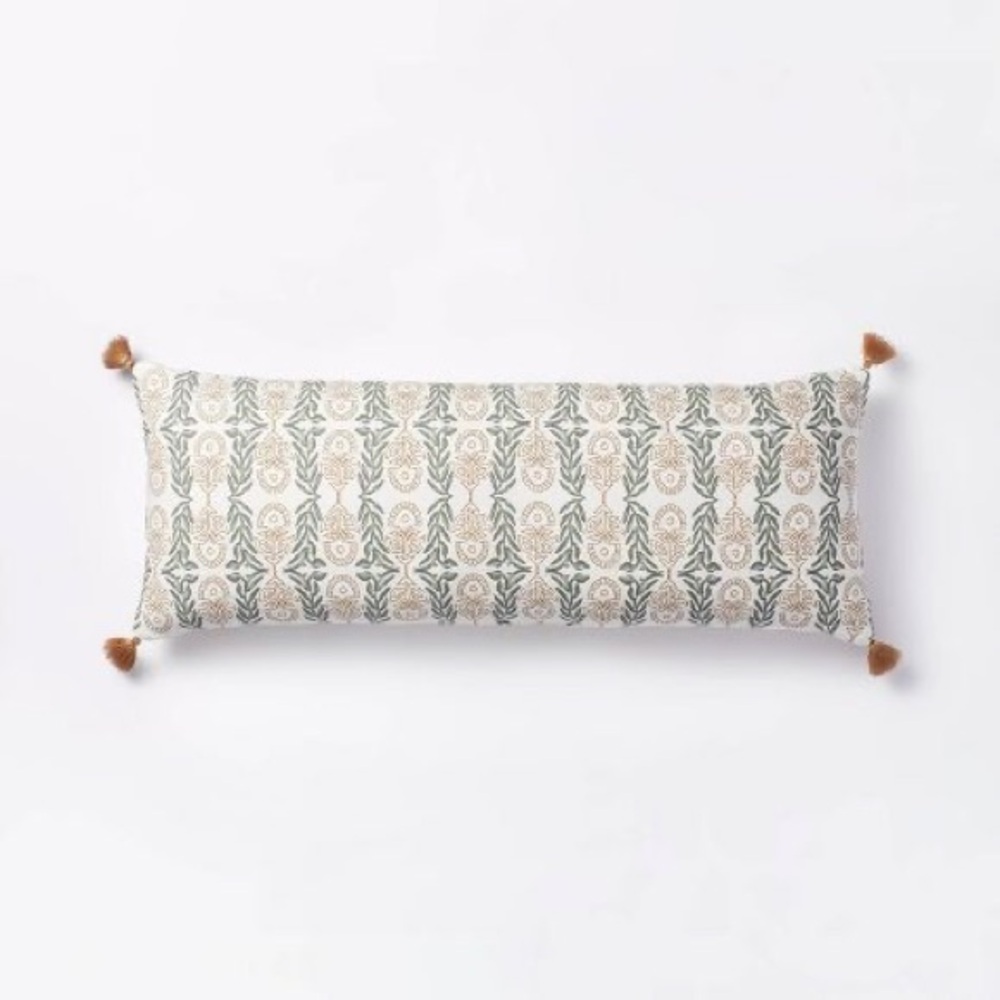 Oversized Oblong Watercolor Wood Block with Tassels Decorative Throw Pillow